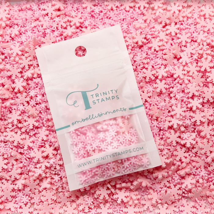 Fairy Frost Pink Clay Snowflake Embellishment Mix