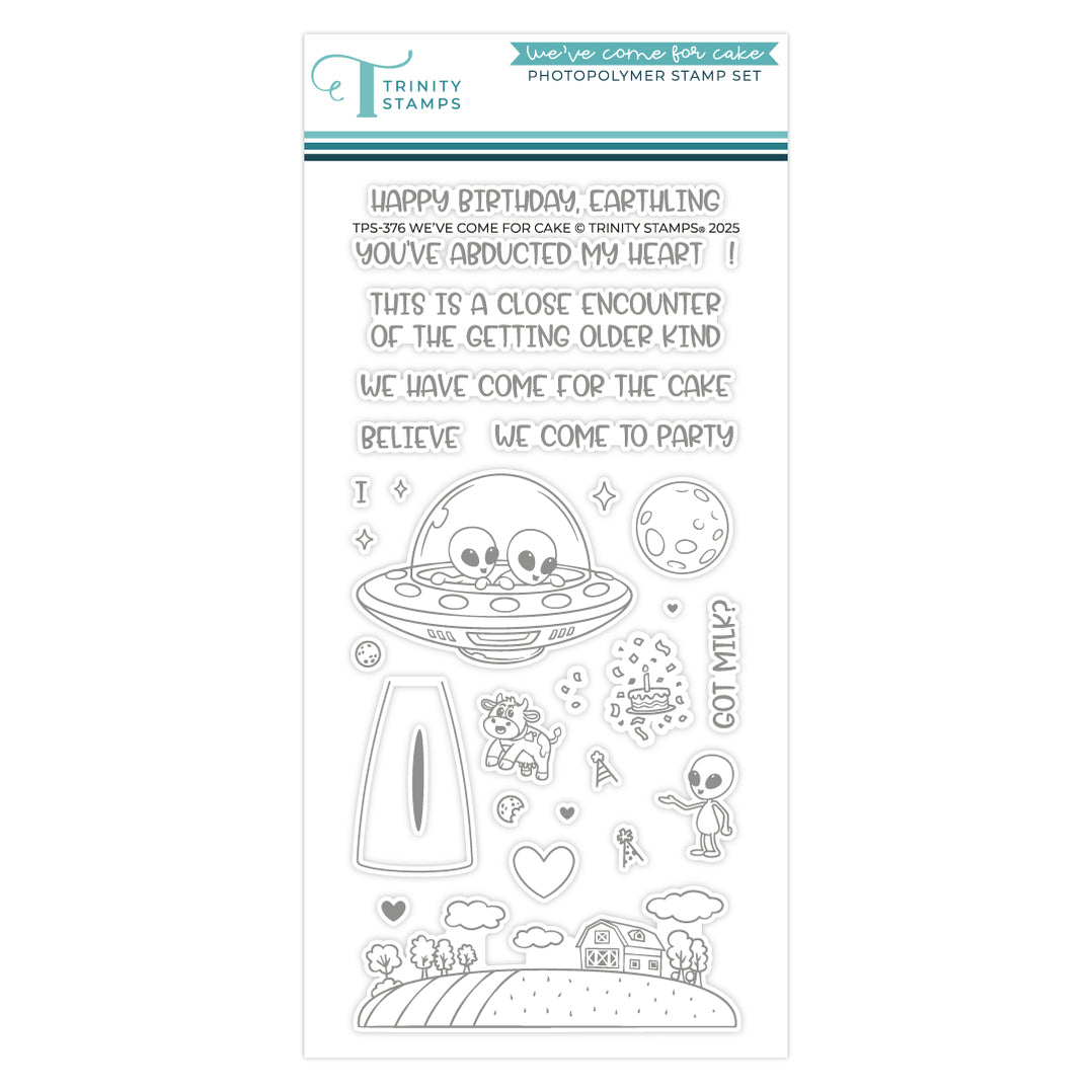 We’ve Come For Cake 4x8 Stamp Set– Trinity Stamps