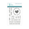 Trinity Stamps sentiment stamp set with various coffee-themed phrases and a heart symbol on a white background.