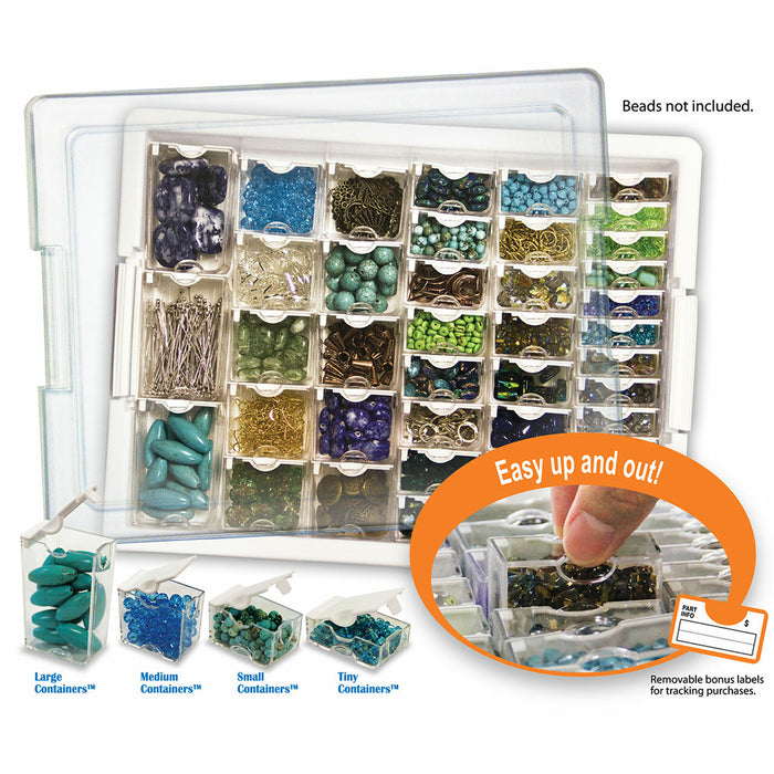 Embellishment Storage Tray & 45 empty assorted embellishment containers.